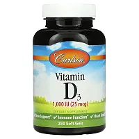 Carlson, Vitamin D3, 25 mcg (1,000 IU), 250 Soft Gels