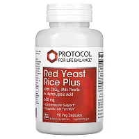 Protocol for Life Balance, Red Yeast Rice Plus with CoQ10, Milk Thistle &amp; Alpha-Lipoic Acid, 600 mg, 90 Veg Capsules