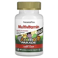 NaturesPlus, Animal Parade Gold, Children&#x27;s Chewable Multivitamin Supplement, Cherry, 60 Animal-Shaped Tablets