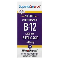 Superior Source, Cyanocobalamin B-12 &amp; Folic Acid, 100 MicroLingual Instant Dissolve Tablets