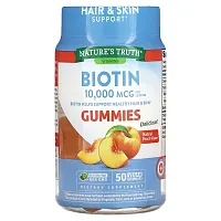 Nature&#x27;s Truth, Biotin, Natural Peach, 10,000 mcg, 50 Vegan Gummies (5,000 mcg per Gummy)