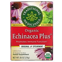 Traditional Medicinals, Organic Echinacea Plus, оригинальный вкус с мятой, без кофеина, 16 чайных пакетиков в упаковке, 24 г (0,85 унции)