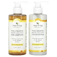 Tree To Tub, Shampoo &amp; Conditioner Set, Volumizing Biotin Collagen, Sicilian Lemon &amp; Tea Tree, 2 Piece Set, 8.5 fl oz (250 ml) Each