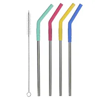 Kiki Milk, Silicone-Tipped Reusable Straws, 4 Straws