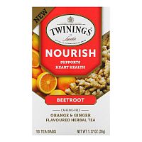 Twinings, Nourish Herbal Tea, Beetroot, Orange & Ginger, Caffeine Free, 18 Tea Bags, 1.27 oz (36 g)