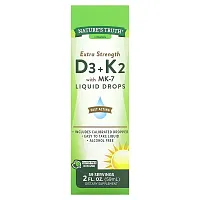 Nature&#x27;s Truth, Extra Strength D3 + K2 with MK-7 Liquid Drops, 2 fl oz (59 ml)