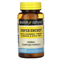 Mason Natural, Super Energy с гуараной, женьшенем и кольским орехом, 60 таблеток