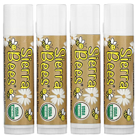 Sierra Bees, Органические бальзамы для губ, какао-масло, 4 штуки в упаковке весом 0,15 унции (4,25 г) каждая