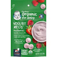 Gerber, Organic, Yogurt Melts, для малышей от 8 месяцев, с красными ягодами, 28 г (1,0 унция)