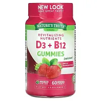 Nature&#x27;s Truth, Revitalizing D3 + B12, Strawberry, 60 Vegetarian Gummies