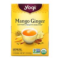 Yogi Tea, манго и имбирь, без кофеина, 16 чайных пакетиков, 32 г (1,12 унции)