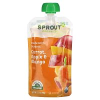 Sprout Organic, Детское питание, от 6 месяцев, морковь, яблоко и манго, 99 г (3,5 унции)