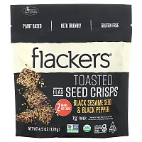 Flackers, Toasted Flax Seed Crisps, Black Sesame Seed &amp; Black Pepper, 4.5 oz (128 g)