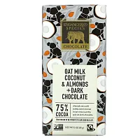 Endangered Species Chocolate, Овсяное молоко, кокос и миндаль + темный шоколад, 75% какао, 85 г (3 унции)