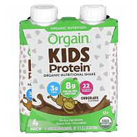 Orgain, Kids Protein, органический питательный коктейль, шоколад, 4 пакетика по 244 мл (8,25 жидк. Унции)