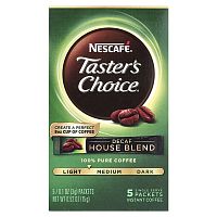 Nescafé, Taster&#x27;s Choice, Instant Coffee, House Blend, Light/Medium Roast, Decaf, 5 Packets, 0.1 oz (3 g) Each