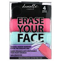 Erase Your Face, Многоразовые салфетки для снятия макияжа, разные цвета, 4 салфетки