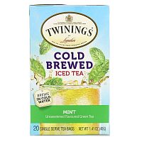 Twinings, холодный чай со льдом, несладкий зеленый чай, вкус мяты, 20 индивидуальных чайных пакетиков, 40 г (1,41 унции)