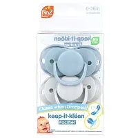 RaZbaby, Keep-It-Kleen Pacifier, 0-36m, Blue &amp; Gray, 2 Pacifiers