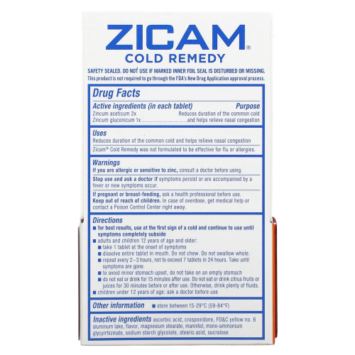 Zicam, Cold Remedy, RapidMelts, цитрус, 25 быстрорастворимых таблеток фото 2