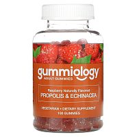 Gummiology, прополис с эхинацеей для взрослых в жевательных таблетках, с натуральным вкусом малины, 100 вегетарианских жевательных таблеток