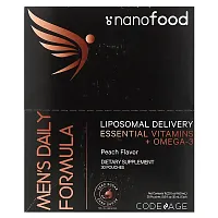 Codeage, Nanofood, Men&#x27;s Daily Formula, Liposomal Delivery, Essential Vitamins + Omega-3, Peach, 30 Pouches, 0.5 fl oz (15 ml) Each