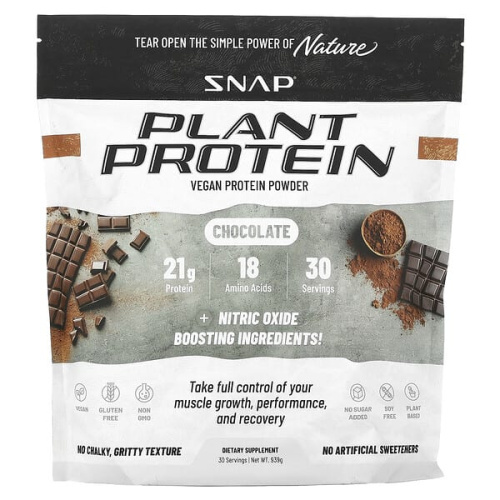 Snap Supplements, Plant Protein, Vegan Protein Powder, Chocolate, 939 g