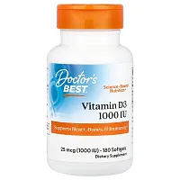 Doctor&#x27;s Best, Vitamin D3, 25 mcg (1,000 IU), 180 Softgels