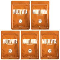 Lapcos, Multi Vita Brightening Beauty Sheet Mask Set, 5 Sheets, 0.84 fl oz (25 ml) Each