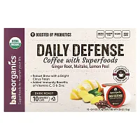 BareOrganics, Daily Defense, Coffee with Superfoods, Dark Roast, 10 Cups, 0.41 oz (11.5 g) Each