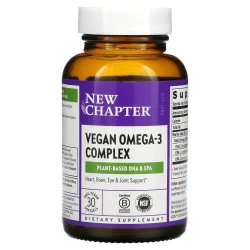 New Chapter, Vegan Omega-3, 30 веганских капсул фото 3