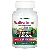 NaturesPlus, Animal Parade, Multivitamin, Children&#x27;s Chewable Supplement, Cherry, Grape &amp; Orange, 90 Animal-Shaped Tablets