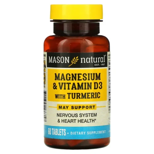 Mason Natural, Magnesium &amp; Vitamin D3 with Turmeric, 60 Tablets