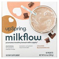 UpSpring, MilkFlow, пажитник и кникус благословенный, смесь для приготовления напитка со вкусом шоколада, 16 пакетиков по 15 г (0,53 унции)