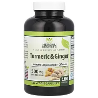 Herbal Secrets, Turmeric &amp; Ginger, 500 mg, 180 Veggie Capsules