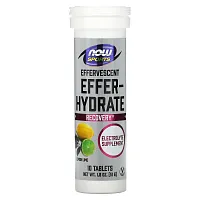 NOW Foods, Sports, Effer-Hydrate, лимон и лайм, 10 таблеток, 51 г (1,8 унции)