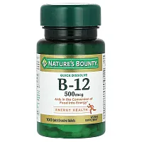 Nature&#x27;s Bounty, Vitamin B-12, Natural Cherry, 500 mcg, 100 Quick Dissolve Tablets