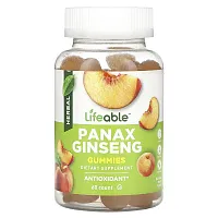 Lifeable, Panax Ginseng Gummies, Natural Peach , 60 Gummies