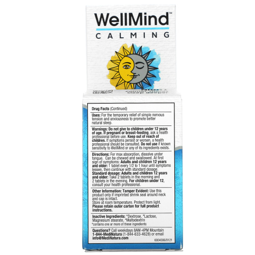 MediNatura, WellMind Calming Tablets, для снятия напряжения, 100 таблеток фото 2