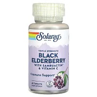 Solaray, Triple Strength Black Elderberry With Sambuactin &amp; Vitamin C, 60 Tablets