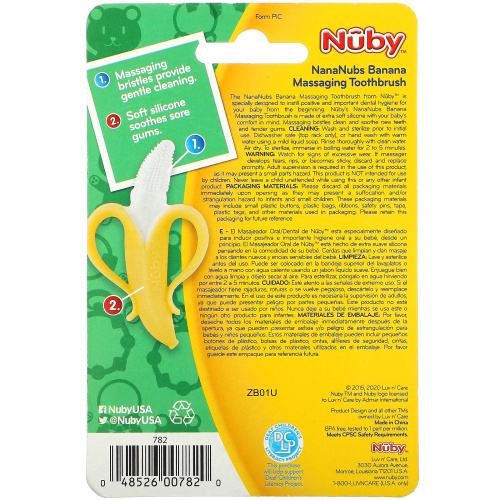 Nuby, Nananubs Banana Massaging Toothbrush, 3+M, 1 Brush фото 2