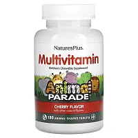 NaturesPlus, Animal Parade, Children&#x27;s Chewable Multivitamin Supplement, Cherry, 180 Animal-Shaped Tablets