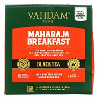 Vahdam Teas, магараджа, черный чай для завтрака, 15 чайных пакетиков, 30 г (1,06 унции)