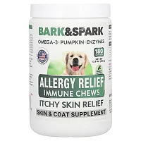 Bark&amp;Spark, Allergy Relief Immune Chews, Itchy Skin Relief, For Dogs, Peanut Butter, 180 Soft Chews, 13.9 oz (396 g)