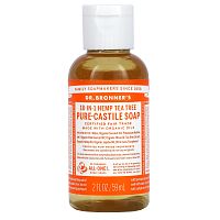 Dr. Bronner's, Чистое кастильское мыло из конопли 18 в 1, чайное дерево, 59 мл (2 жидк. Унции)