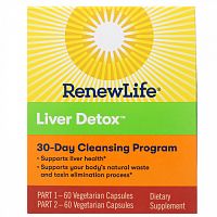 Renew Life, Targeted, Liver Detox, программа очищения органов, 120 растительных капсул, 2 флакона, 30-дневная программа