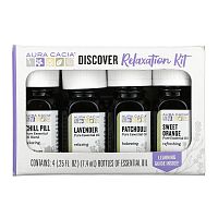 Aura Cacia, Discover Relaxation Kit, Essential Oils, 4 Bottles, 0.25 fl oz (7.4 ml ) Each