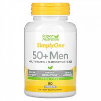 Super Nutrition, SimplyOne, мультивитамины и полезные травы для мужчин старше 50 лет, без железа, 90 таблеток