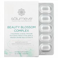 Solumeve, Beauty Blossom, комплекс для увлажнения кожи и выработки коллагена, 30 растительных капсул