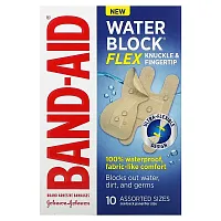 Band Aid, Adhesive Bandages, Water Block, Flex, Knuckle &amp; Fingertip, Assorted Sizes, 10 Bandages